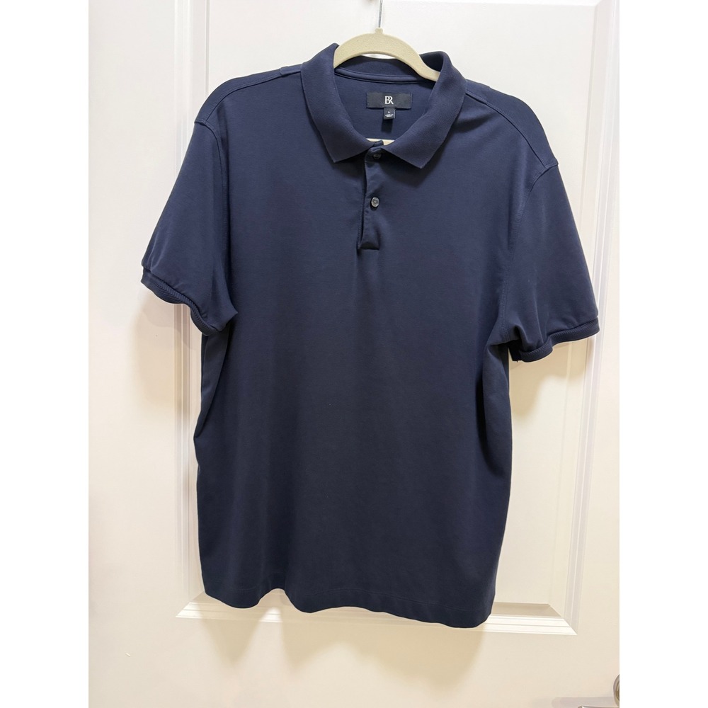 Banana Republic Mens Luxury-Touch Polo Shirt Navy Blue Large Short Sleeve L